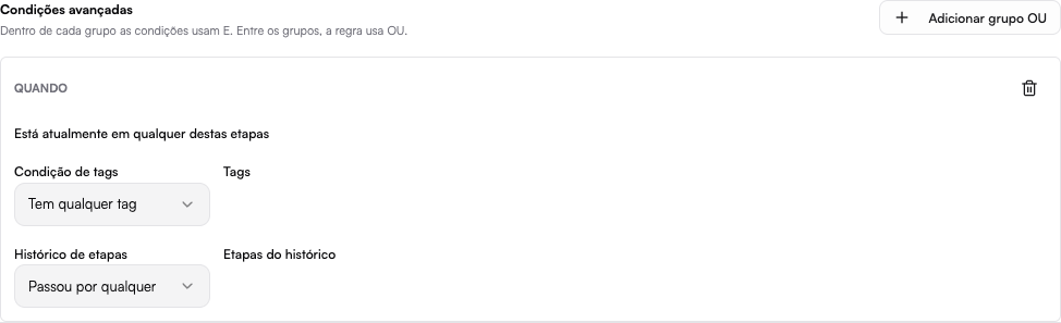 Configuração das condições de conversão