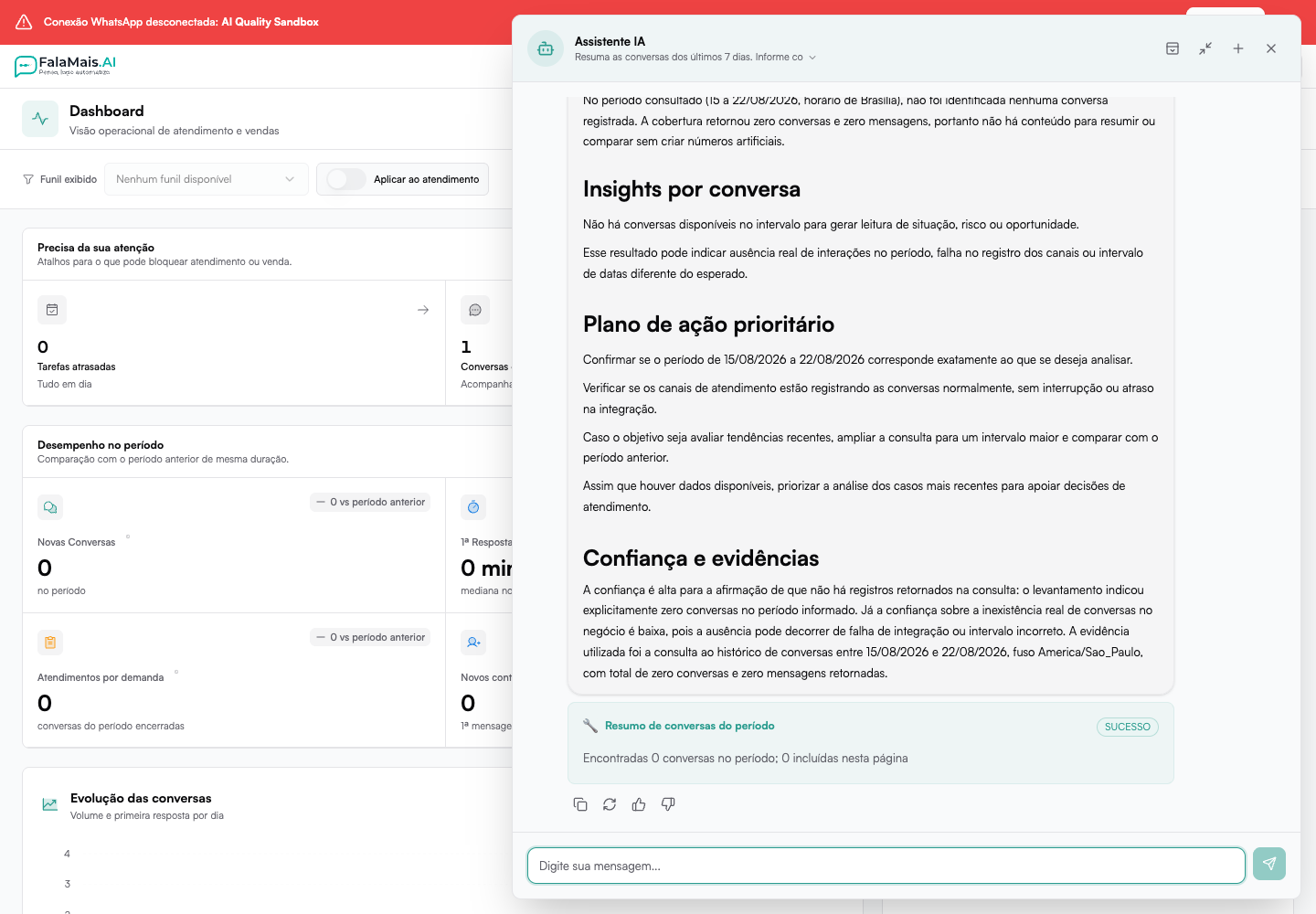 Assistente IA exibindo uma análise e a consulta realizada