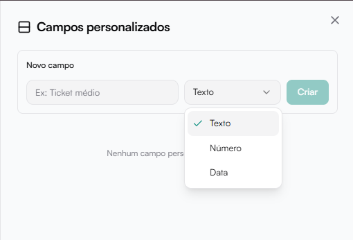 Painel de gerenciamento de campos