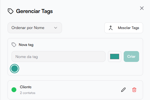 Painel de gerenciamento de tags