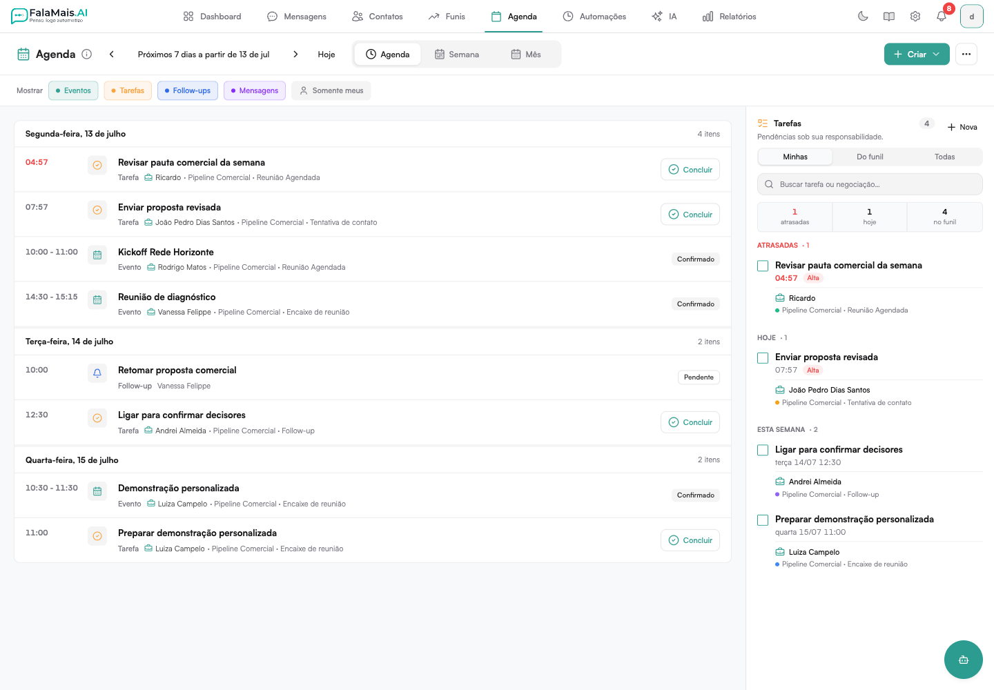 Tela principal da Agenda
