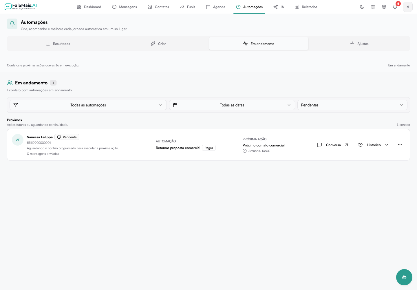 Contatos em automações