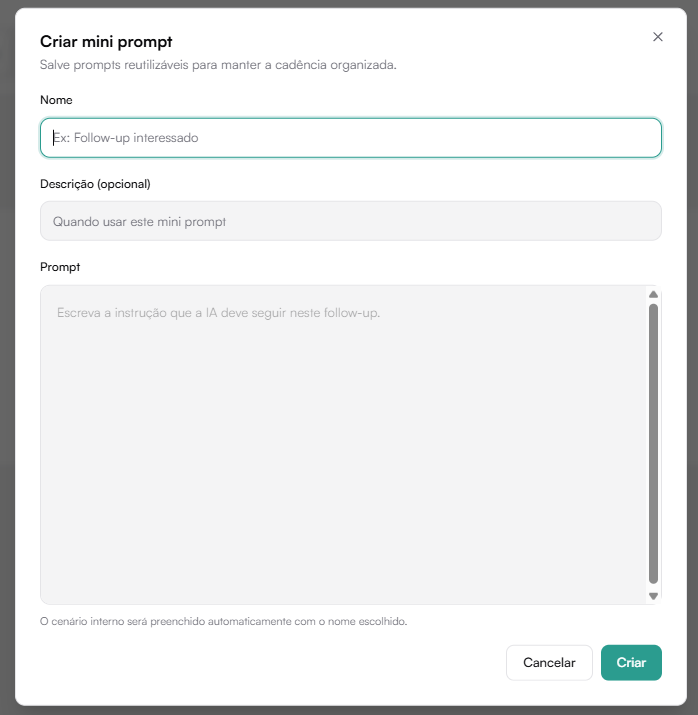 Formulário de criação de mini-prompt