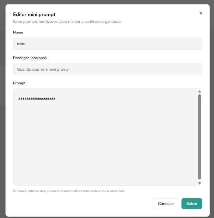 Formulário de edição de mini-prompt